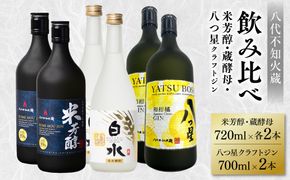 八代不知火蔵  純米焼酎 米芳醇 720ml 白水 蔵酵母 720ml八つ星 和柑橘 クラフトジン 700ml 飲み比べ 各2本 (計6本) 瓶 お酒 アルコール 贈り物