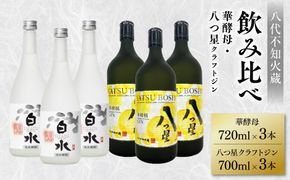 八代不知火蔵 白水 華酵母 720ml 八つ星 和柑橘 クラフトジン 700ml 各3本 (計6本) 瓶 お酒 アルコール 贈り物