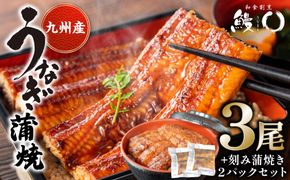 鰻丸(うなまる) 九州産 うなぎ蒲焼き3尾 ＆ 刻み蒲焼き2パックセット 鰻 ウナギ うなぎの蒲焼 丑の日 秘伝タレ 無頭 うな丼 うな重 ひつまぶし