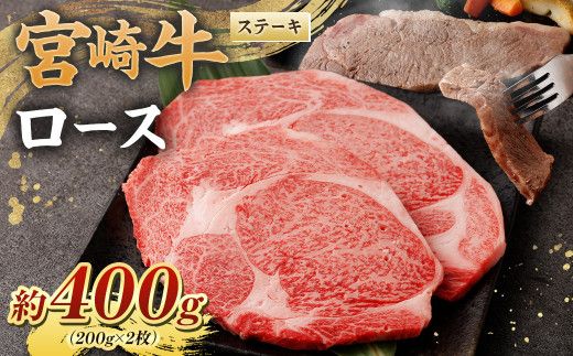 ＜宮崎牛ロースステーキ400g(200g×2枚)＞翌月末迄に順次出荷【c1073_nh_x1】 黒毛和牛 宮崎牛 牛 ロース ステーキ 冷凍