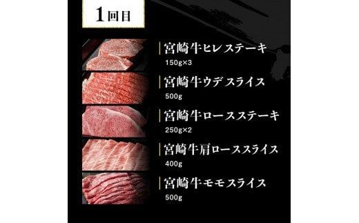 【定期便】宮崎牛３ヶ月定期便Ｄ‐１【 国産 九州産 肉 牛 宮崎県産 牛肉 黒毛和牛 ミヤチク 全3回 】[D00680t3]