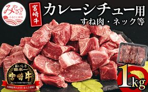 宮崎牛 カレーシチュー用 すね肉 ネック等 計1kg_M155-020