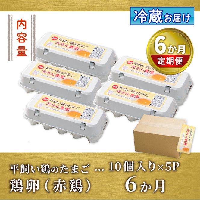 ＜定期便・全6回 (連続)＞平飼い赤鶏のたまご (総量300個・S-Mサイズ50個×6回) 元さん農園 卵 玉子 卵かけご飯 玉子焼き 平飼い 鶏 鶏卵 養鶏場直送 朝採れ 新鮮 大分県 佐伯市 【GE006】【 (株)海九】