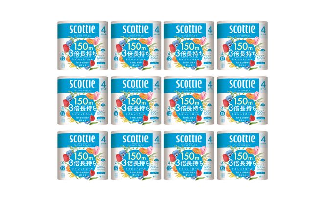 【定期便3回】【2ヶ月に1回お届け】【スコッティ】フラワーパック 3倍長持ち 4ロール（シングル）× 12パック 合計48ロール 香りつき 日用品 生活必需品