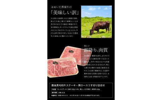 【A01046】 豊後黒毛和牛ステーキ・肩ロースうす切り詰合せ約1.22kg