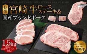 ＜特選宮崎牛ロースステーキ 1kg＋ブランドポーク100g×5枚＞2か月以内に順次出荷します【c057_hn_x4】