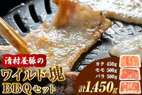 ワイルド塊BBQセット 計1450g 清村養豚 《30日以内に出荷予定(土日祝除く)》  熊本県 御船町 豚 肉 冷凍 小分け カタ モモ バラ---sm_fkymwibbq_30d_23_13500_1450g---