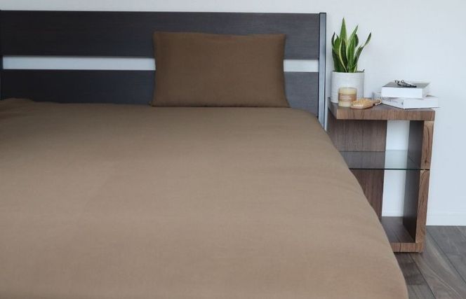 G1965 【tissu de coton/ダブルガーゼ】シングルフラットシーツ＆ピローケースセット（ブラウン）