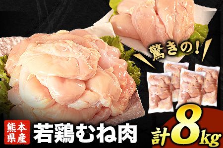 熊本県産 若鶏むね肉 約2kg×4袋 たっぷり大満足!計8kg![30日以内に出荷予定(土日祝除く)]---fn_ftrmune_r7_19000_8kg_30d---
