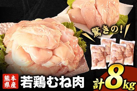 熊本県産 若鶏むね肉 約2kg×4袋 たっぷり大満足！計8kg！《30日以内に出荷予定(土日祝除く)》---fn_ftorimune_24_18000_8kg_30d---