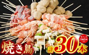 やきとり5種 30本セット お試しサイズ！ 国産 鶏肉 串 九州産 冷凍 小分け ねぎま とろ もも 砂肝 つくね