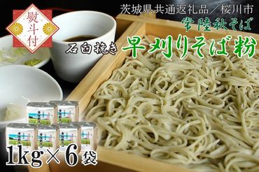 DX-12【茨城県共通返礼品／桜川市】【お歳暮】（熨斗付）【常陸秋そば】石臼挽き早刈りそば粉 １kg×6袋入 