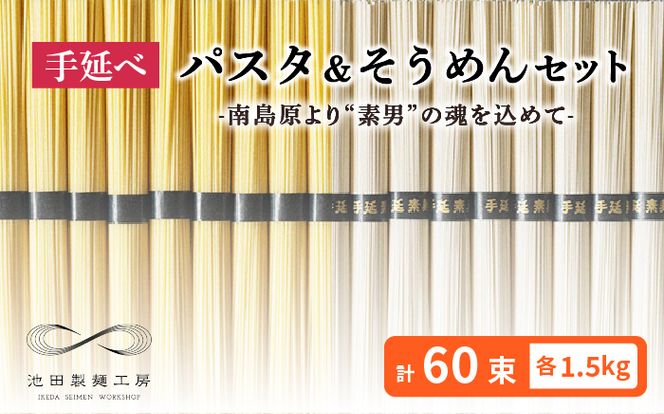 手延べ パスタ そうめん セット 3kg 各50g×30束 / そうめん 南島原市 / 池田製麺工房 [SDA006] 