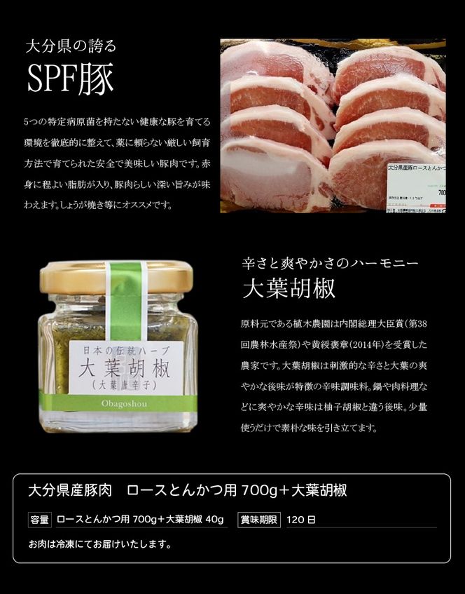 【A02002】 大分県産豚肉　ロースとんかつ用700g＋大葉胡椒