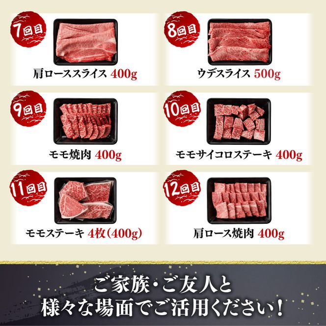 【12ヶ月定期便】宮崎牛定期便（ すきしゃぶ ・ 焼肉 ・ ステーキ ） 全12回【 肉 牛肉 国産 宮崎県産 宮崎牛 黒毛和牛 和牛 焼肉 しゃぶしゃぶ すきしゃぶ 焼しゃぶ ステーキ 4等級 A4ランク 】 [E11136t12]