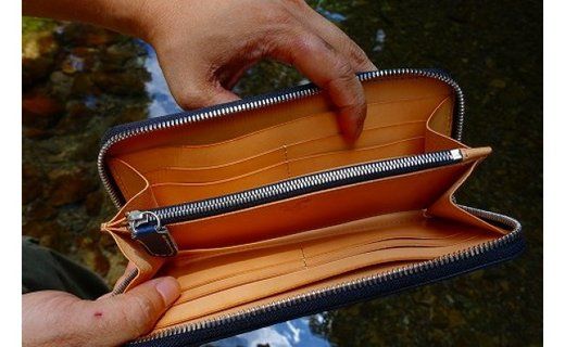 職人手縫い】和歌山日本鹿革長財布 青龍(青色)AJ002(和歌山県 職人手縫い】和歌山日本鹿革長財布 青龍(青色)AJ002(和歌山県