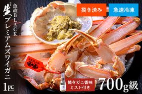 【蟹の匠 魚政】急速冷凍 捌き調理済み 生プレミアムズワイガニ 魚政BLACK 700g級 1匹　焼きガニ香味ミスト付き(2025年1月～発送)　UO01129