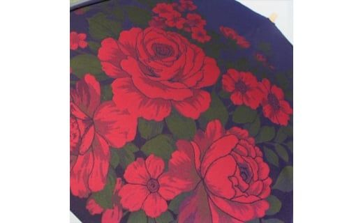 槙田商店【晴雨兼用折りたたみ傘】”絵おり” 大バラ：紺 FAA5063