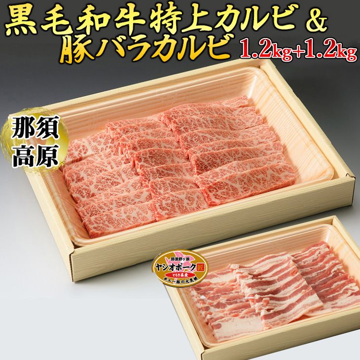 那須高原和牛特上カルビ1.2kg入栃木県産枝肉熟成ヤシオポーク匠バラカルビ1.2kg入 肉 牛肉 豚肉 グルメ 栃木県 送料無料 ※着日指定不可