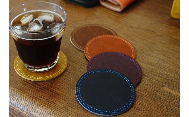 【9色から選べるカラー】レザーコースター 3枚 小物 レザー 牛革 革 インテリア 雑貨 日本製 ハンドメイド H179-004