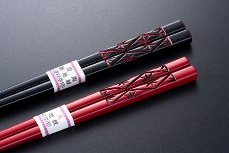 D4057 村上木彫堆朱　箸・箸置き・ティースプーンセット