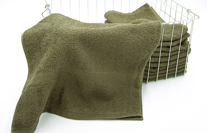 099H2376 カラーフェイスタオル 10枚 モスグリーン【泉州タオル 国産 吸水 普段使い シンプル 日用品 家族 ファミリー】