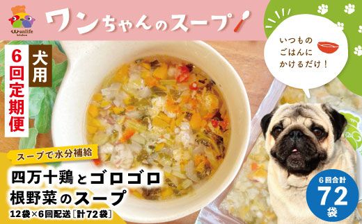 23-434．【6回定期便】いつものごはんにかけるだけ！四万十鶏とゴロゴロ根野菜のスープ 12袋セット×6回配送（合計72袋）【ペットフード】