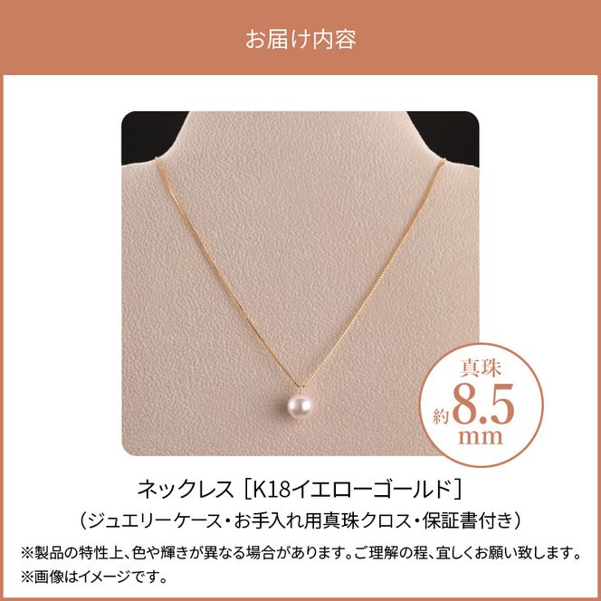 あこや本真珠ネックレス あこや真珠約8.5mm K18イエローゴールド