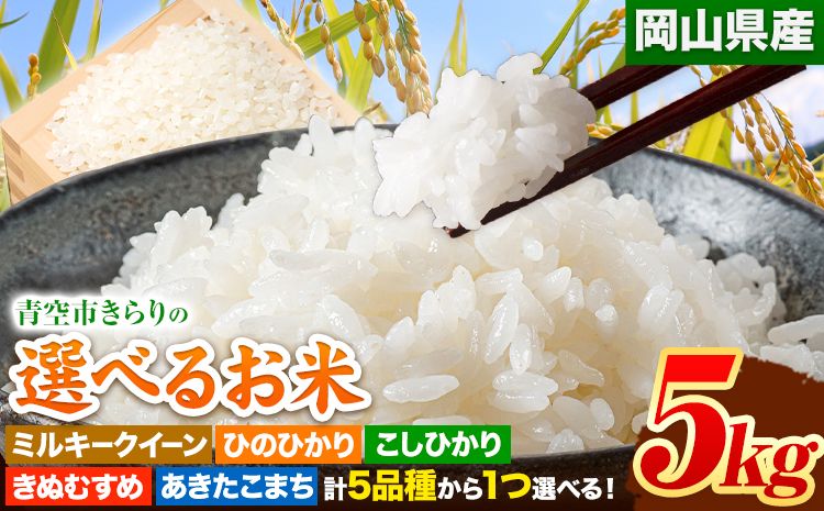 令和6年産 青空市きらりの 選べるお米 5kg 岡山県産 5種の中からお好きな品種を選べる 青空市きらり[30日以内に発送予定(土日祝除く)]岡山県 矢掛町 白米 精米 米 コメ---osy_akmk_30d_24_12000_5kg---