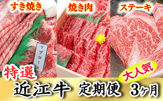 令和6年12月31日までの期間限定人気謝礼品の中から厳選した「特選近江牛定期便（３カ月）寿コース」（近江牛マスター初中級編）【ZZ34SM】