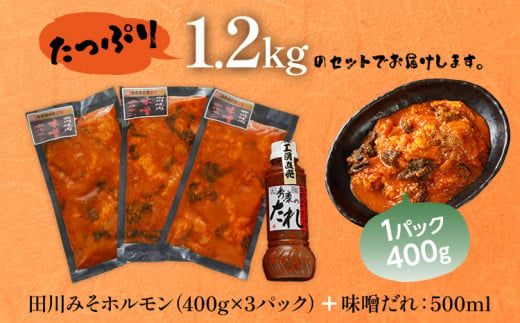 田川みそホルモン 1.2kg 400g×3パック 味噌だれ500ml×1本 しま腸 ハチノス センマイ 焼肉 コラーゲン 旨辛 コチュジャン タレ漬け 味付け 鉄板焼き 野菜炒め BBQ お取り寄せグルメ お取り寄せ 福岡 お土産 九州 ご当地グルメ 取り寄せ グルメ 福岡県 食品