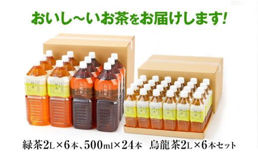 トライアルのお茶満載セット（緑茶2L×6本・烏龍茶2L×6本・緑茶500ml×24本）