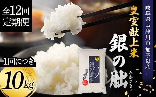 ＜テレビで紹介されました！＞令和8年産 新米【全12回定期便】皇室献上米『銀の朏』10kg 中津川市加子母産 栽培期間中化学肥料不使用 お米 新米 精米 F4N-2895