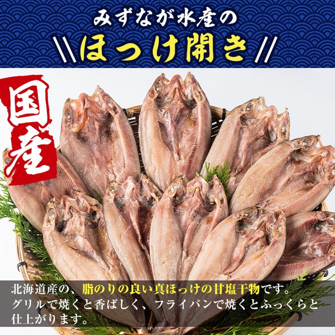 国産ほっけ開き(10枚・計1.6kg以上)干物 セット 魚 魚介類 簡単 調理 冷凍【E-17】【水永水産】