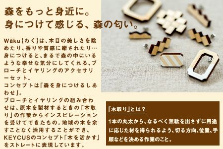 熊本県 御船町 Waku（わく）木 ブローチ イヤリング KEYCUSプロジェクト事務局 國武林業《30日以内に出荷予定(土日祝除く)》---sm_kuniki_30d_21_18000_be---