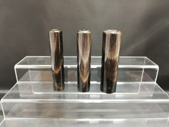 E446染め無し天然黒水牛印鑑　３本セット(12.0mm×60.0mm・13.5mm×60.0mm・16.5mm×60.0mm)牛モミケース・別珍ケース付き