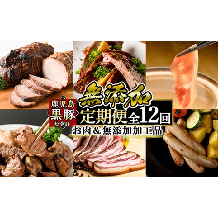 a889 [定期便全12回]鹿児島ますやの鹿児島黒豚「短鼻豚」のお肉&無添加加工品[鹿児島ますや]姶良市 豚肉 黒豚 無添加 ソーセージ ウィンナー ウインナーソーセージ ベーコン チャーシュー 炭火焼き ハム 焼肉 しゃぶしゃぶ 餃子 おかず