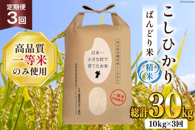 【3ヶ月定期便】【一等米100％】ばんどり米（コシヒカリ）精米 10kg（5kg×2袋） [農事組合法人東和 富山県 舟橋村 57050225] お米 白米 美味しい こしひかり 富山 農家