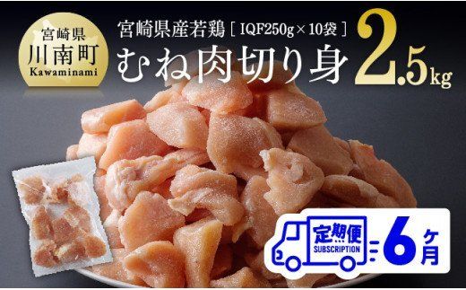 鶏肉 [6ヶ月定期便]宮崎県産若鶏むね切身 計2.5Kg(250g×10袋) [D00707t6]