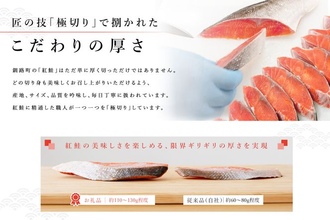 紅鮭 切身 計10切れ ＜2切れ ×5パック＞ 半身 1kg以上 魚のプロの極切り 個包装 小分け ロシア産 鮭 切り身 厚切り サケ シャケ しゃけ 冷凍 甘塩 魚 魚介 魚介類 海鮮 一人暮らし セット おかず 絶品 人気 ヒロセ 北海道 釧路町 釧路超 特産品 121-1262-171