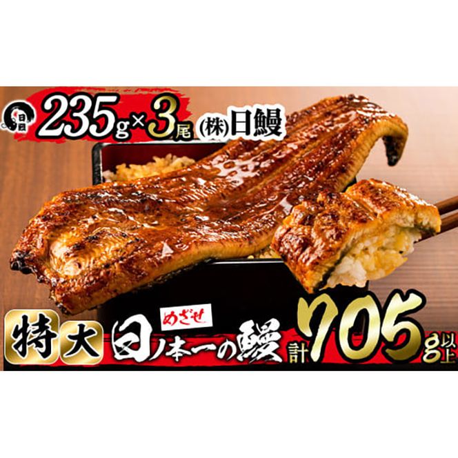 日ノ本一の鰻の蒲焼き＜特大＞3尾セット(計705g以上) c2-009