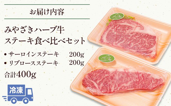 みやざきハーブ牛ステーキ食べ比べセット（サーロインステーキ・リブロースステーキ×各200g）_M180-004