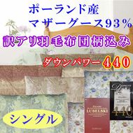 CK356　訳アリ 羽毛布団【ポーランド産マザーグース93%】シングル 150×210cm 羽毛掛け布団【ダウンパワー440】