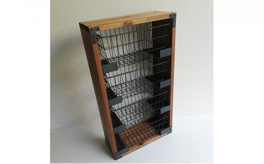 無垢材 落下防止付 ワイヤーバスケット シェルフ 4段　BIG カゴ付 [新星金属製作所 大阪府 守口市 20940961] 天然木 ナチュラル ラック リビング 玄関 子供部屋 風呂場 大容量 収納