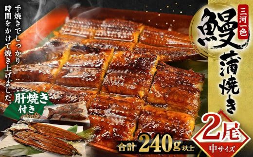 中(5P) 三河一色 鰻 蒲焼き 2尾 (240g以上) (肝焼き付き)  うなぎ 鰻 蒲焼 丑の日 土用の丑の日 肝焼き