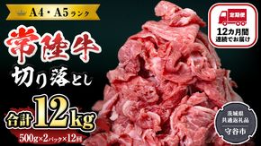 【定期便】 全12回 【 常陸牛 】 切り落とし 1kg （茨城県共通返礼品 製造地：守谷市） 国産 切落し 焼肉 焼き肉 お肉 A4ランク A5ランク ブランド牛 [BX89-NT]