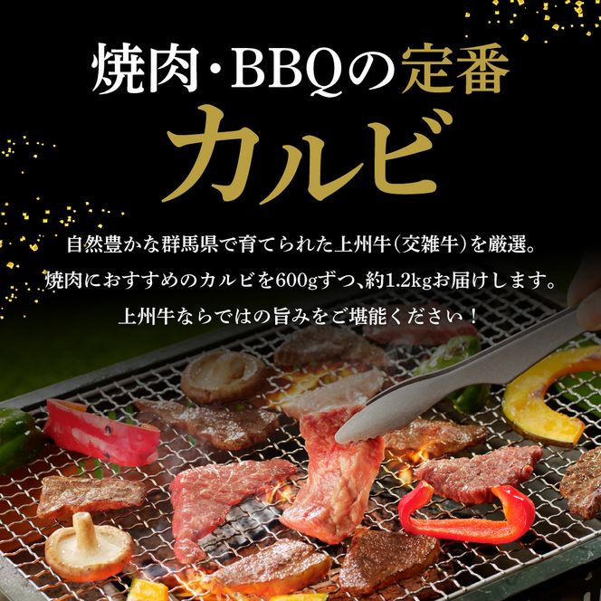 牛肉 カルビ 【上州牛】 1.2kg（600g×2パック）   群馬県 千代田町 国産 牛肉 ブランド牛 精肉 肉 お肉 焼肉 バーベキュー BBQ キャンプ アウトドア 食品 冷凍便 グルメ お取り寄せ グルメ 送料無料