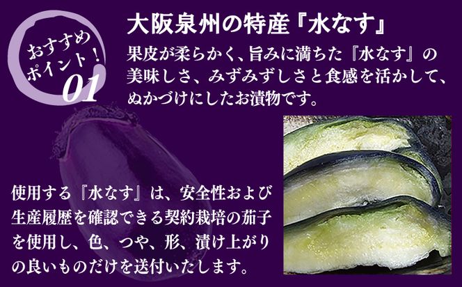 005A194 泉州特産 水なす ぬか漬け 3個【泉州久米田漬け 水茄子 なす 旬 野菜 おつまみ ギフト 贈り物】