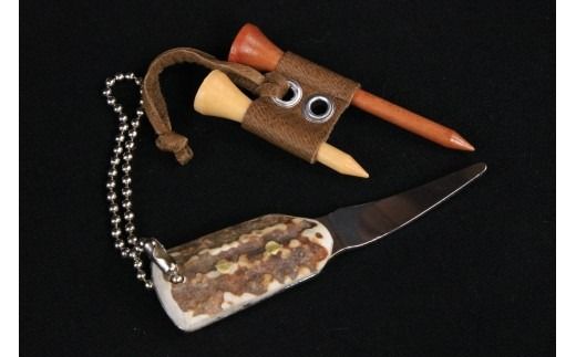 1030.鹿角1本爪グリーンフォーク＆鹿革ティーホルダーセット