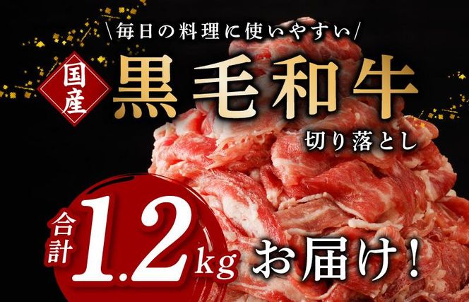 G1267 【3パック】味付け 黒毛和牛切り落とし 1.2kg 小分け 400g×3 訳あり 部位不揃い 特別寄附金額